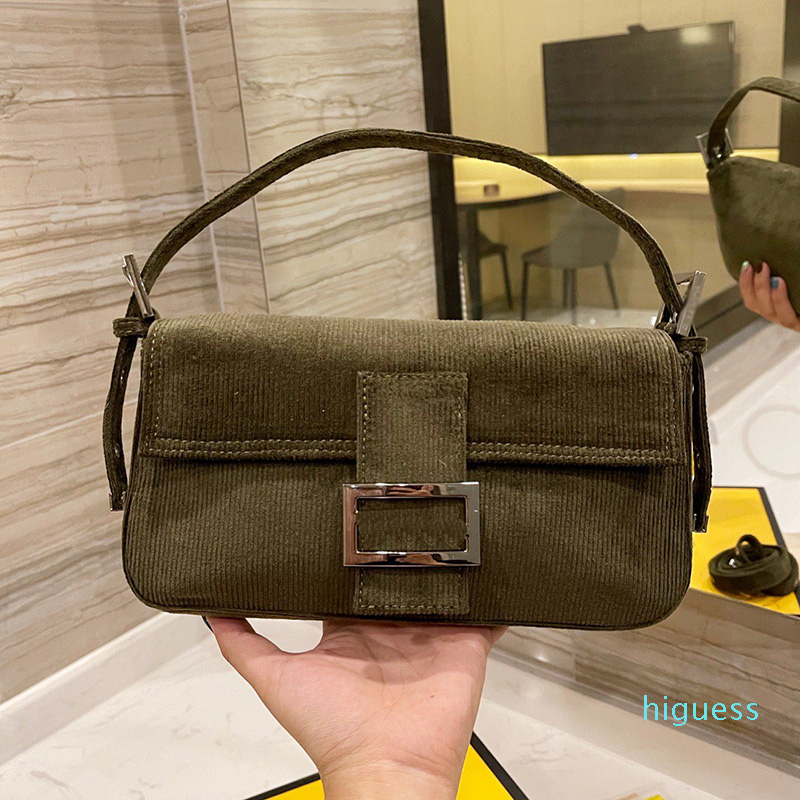 

Designer- Women Corduroy Baguette Shoulder Bag Vintage Classic Baguettes Handbags Lady Underarm Handbag