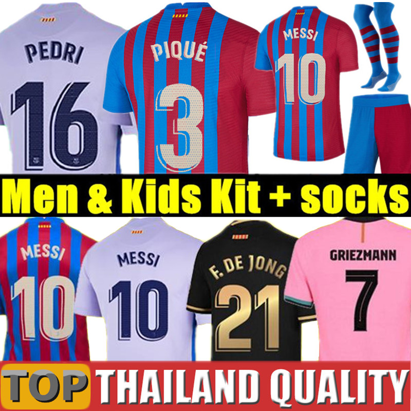 

21 22 Barcelona soccer jerseys MESSI KUN AGUERO PEDRI 2021 ANSU FATI GRIEZMANN DE JONG COUTINHO BARCA Football shirt Men Women Kids Kit uniform, 2020 away + patches - men