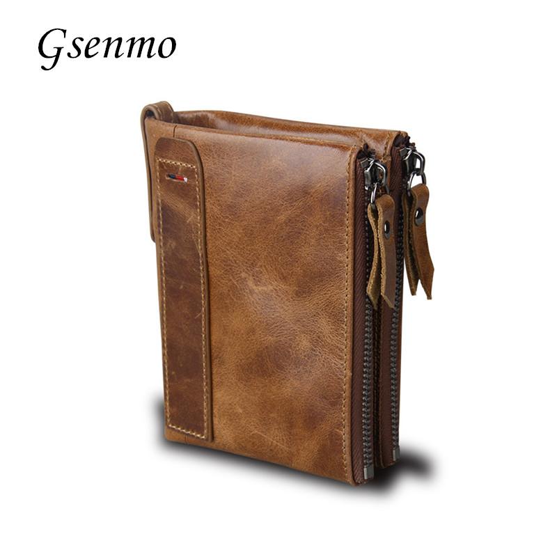 

Wallets Gsenmo Fashion Genuine Leather Wallet Bifold ID Card Holder Coin Purse Pockets Clutch With Zipper Rfid Men Carteir, Red;black