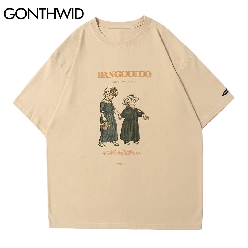 

Short Sleeve Tees Tops Hip Hop Streetwear Anime Cartoon Girls Print Cotton T-Shirts Harajuku Casual Summer Men Tshirts 210602, Gray green