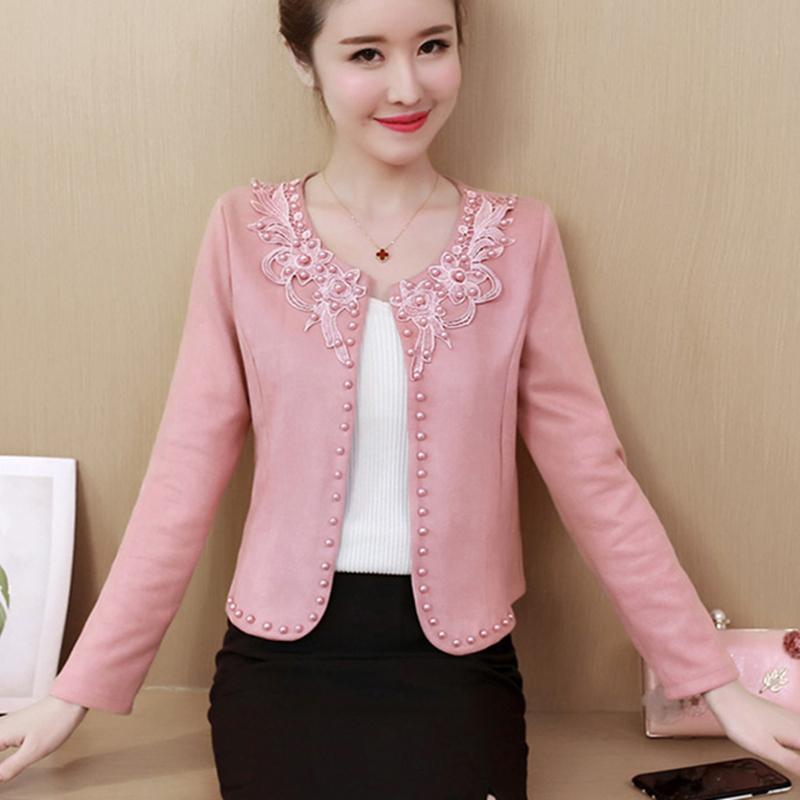 

Women's Jackets Spring Autumn Short Jacket Women Plus Size 4XL Pink Basic Beading Womens Thin Coats Long Sleeve Embroidery Outwear 2022, Black;brown