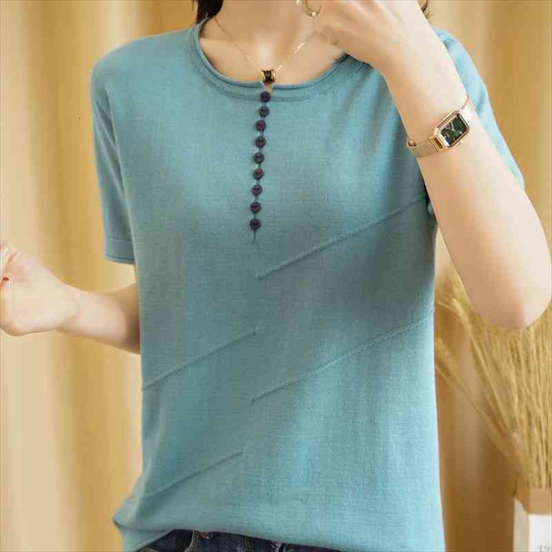 

pure cotton knitted sweater female pullover o-neck short-sleeved thin loose pullover female sweater knitted soft, White;black