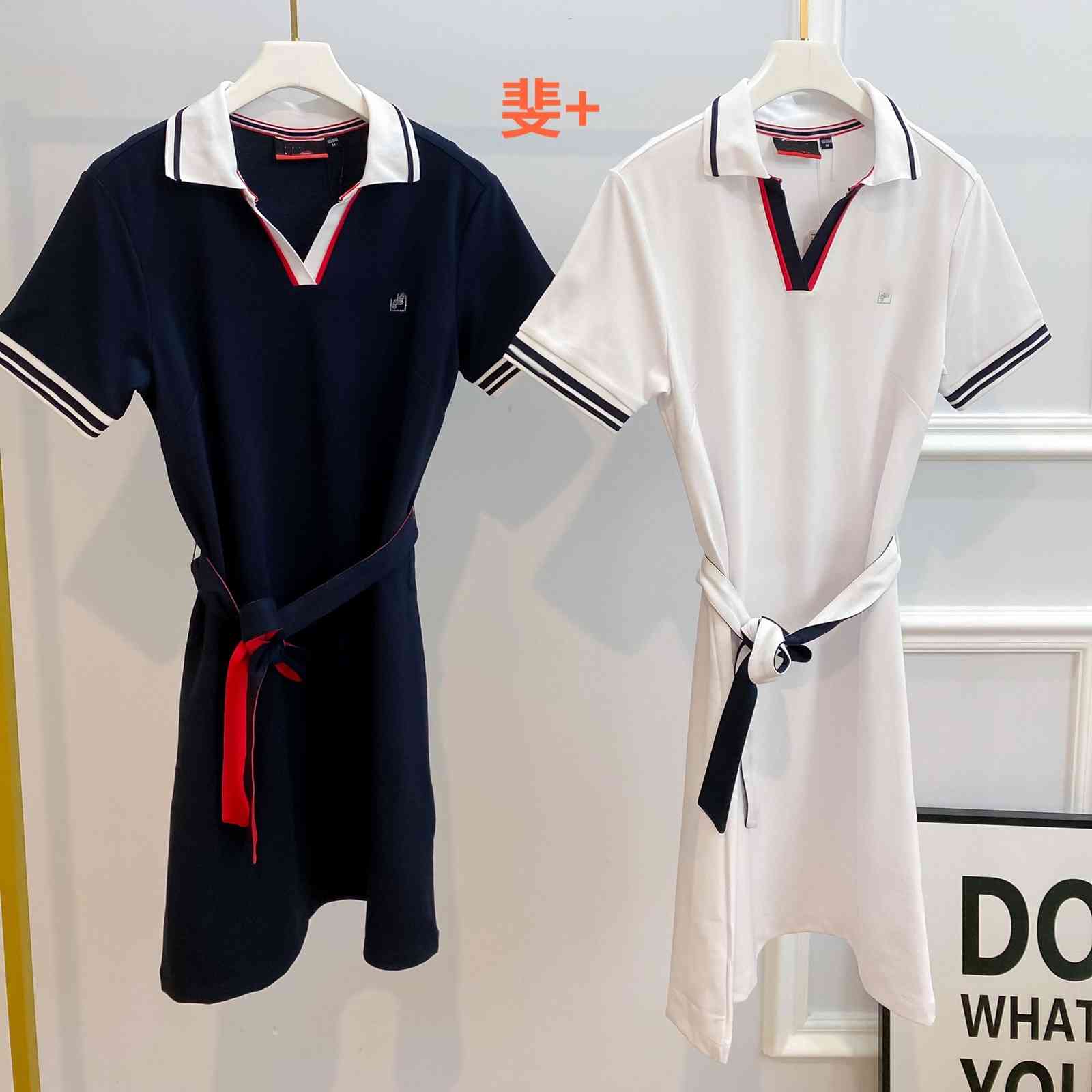 

Luxury design + summer Lapel long women' Sports Leisure Stamping silk soft cotton belt dress, White
