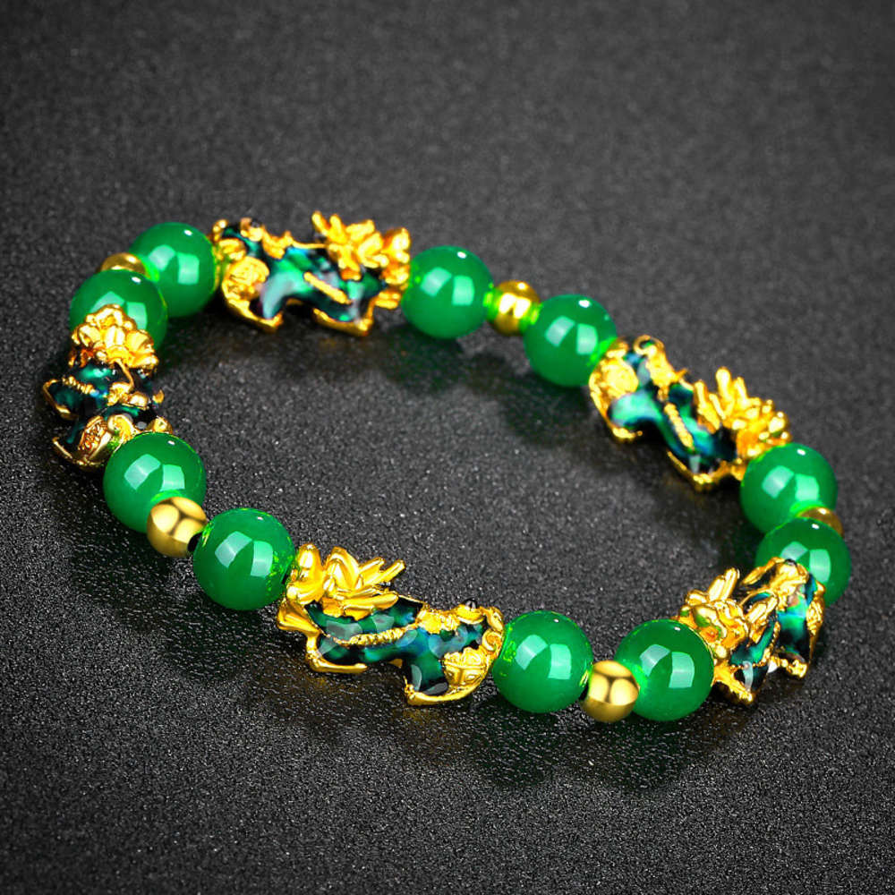 

Hand catenary Imitation and green agate hand string jade woman female Vietnamese gold color discoloration Bracelet Chain shake tiktok, Black