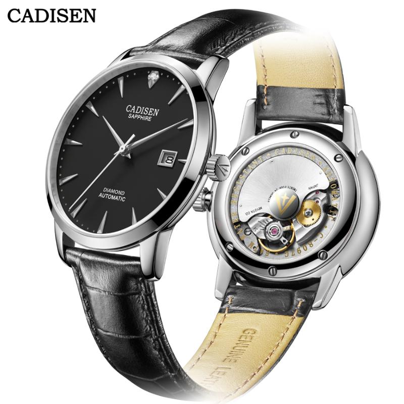 

Wristwatches CADISEN Real Diamond Men Watch Automatic Mechanical Luxury Sapphire Glass Miyota 9015 Japan Movement Genuine Leather Wrist, Mesh white