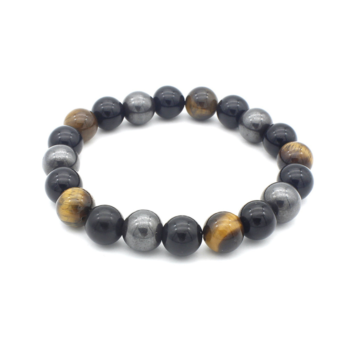 

Hommes cristal hématite gemme noire oeil de tigre gemme naturelle charme bracelet porte - bonheur sac à main bracelet à perles ensemble élastique bijoux
