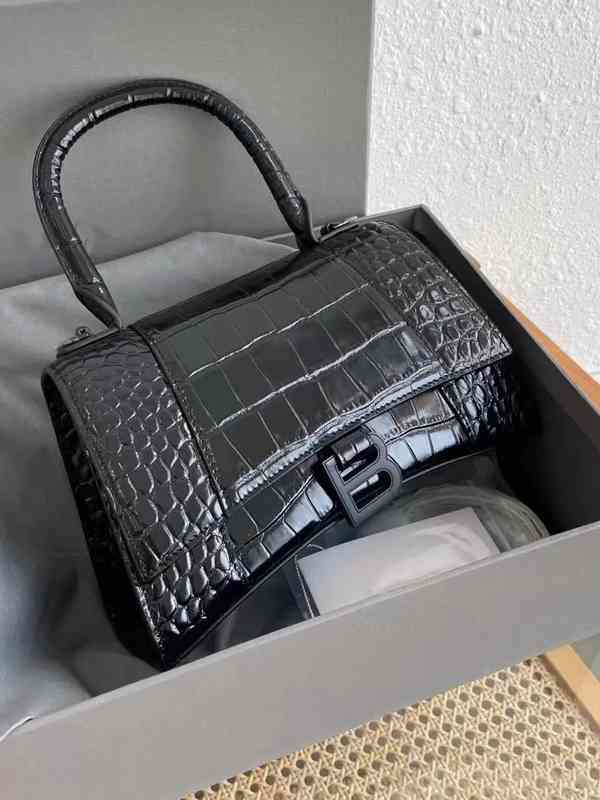 

Designer Explosive Fashion Balencaigs Handbags Hourglass Bag Female b Family 2022 Autumn and Winter High Version Crocodile Pattern Foreign Style, Black