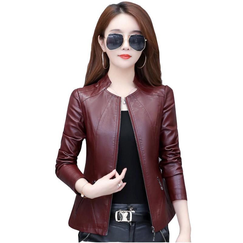 

Women's Leather & Faux Spring Autumn Short Jacket Fashion Slim Plus Size Stand Collar Leathers Jackets Small Overcoat Tide, Purple