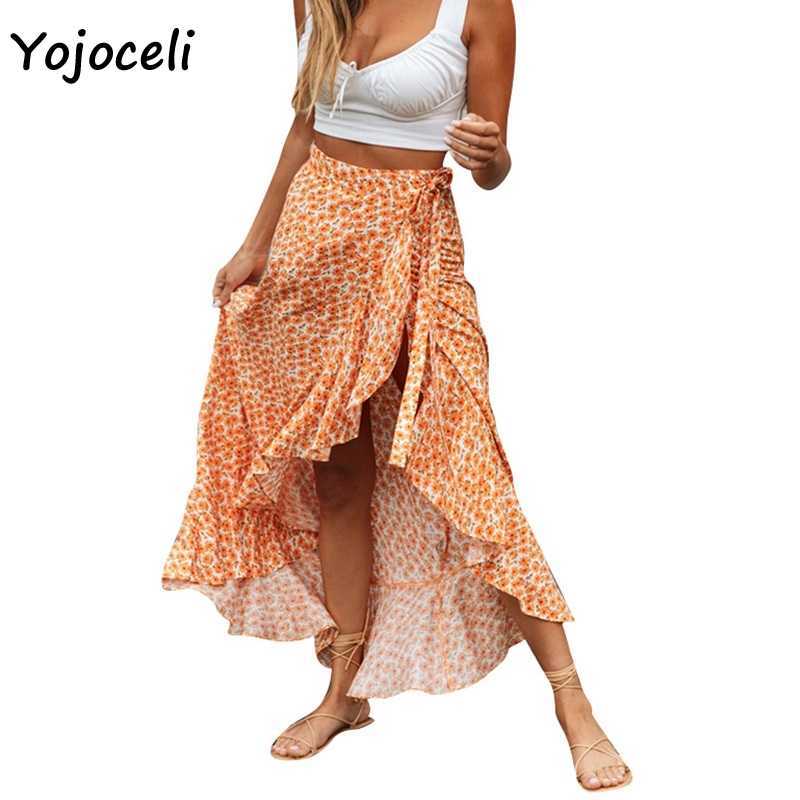 

Yojoceli boho beach print warp skirt bottom women French style midi female s 210609, Red