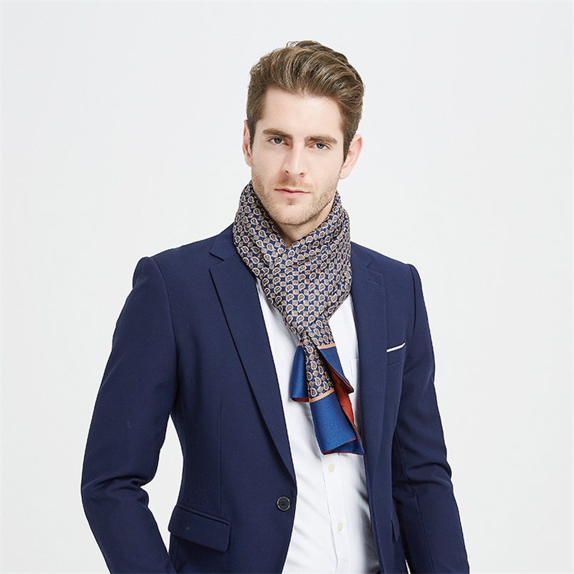

Brand Designer Silk Scarf Business Men Shawl Retro Double-sided Winter High Quality Bufanda De Los Hombres 220104, Blue;gray