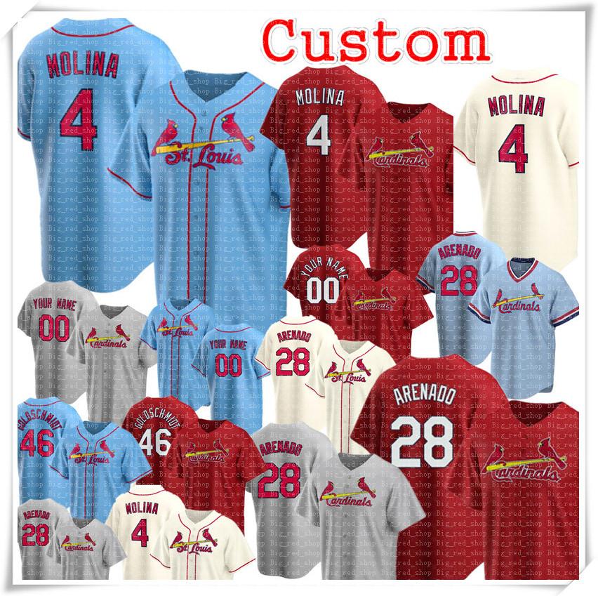 

St. Louis Cardinals Yadier Molina 28 Nolan Arenado Jersey Custom Paul Goldschmidt Ozzie Smith DeJong Genesis Cabrera, Blue;black