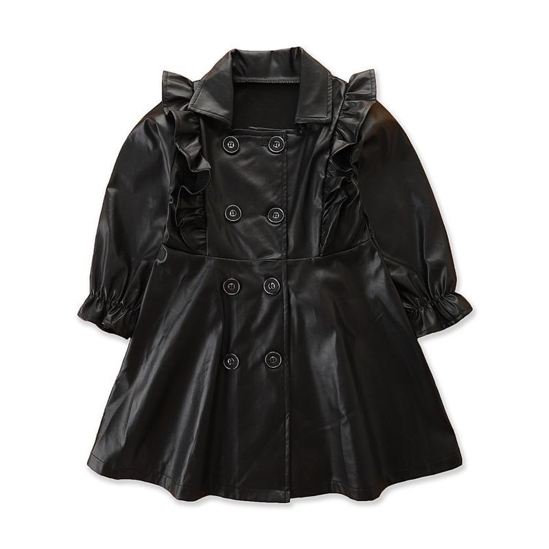 

Jackets 2022 Children's Clothing Girls Leather Dresses PU Fashion Lapel Double Breasted Suitable For 3-8Y, Blue;gray