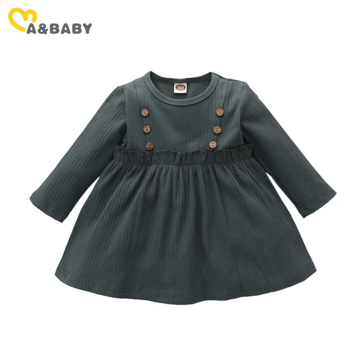 

Girl's Ma&Baby 6-24M Autumn Spring Infant Baby Knitted Dress Ruffles Button Long Sleeve Dresses For Girls Clothing 1027, Red