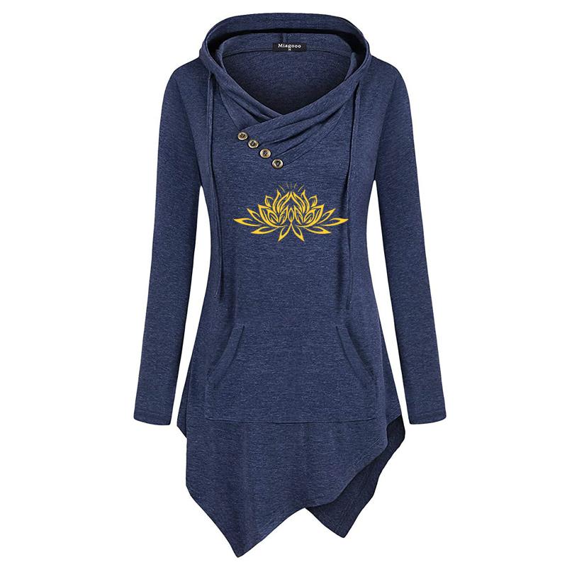 

Casual Dresses 2021 Fashion Beautiful Lotus Print Women Style Long Sleeve Sweatshirt Hoodies Irregular Clothing Plus Size