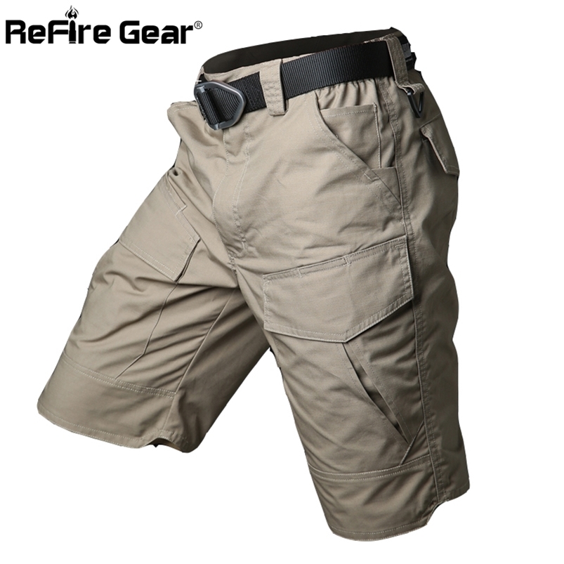 

Summer Militar Waterproof Tactical Cargo Shorts Men Camouflage Army Military Short Male Pockets Cotton Rip-stop Casual Shorts 210720, Khaki