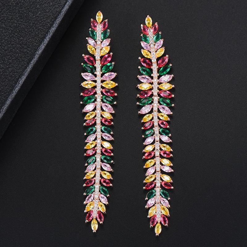 

Dangle & Chandelier KellyBola 21*97mm Luxury Branch Multicolors Wedding Earrings Jewelry Cubic Zirconia For Women Wearing