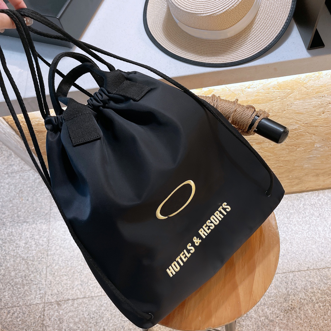 

Pure nylon cloth Tote Spelling embroidery Unisex shoulder bag Drawstring travel pocket Zipper cross body Purse 3 styles Bags, Black1