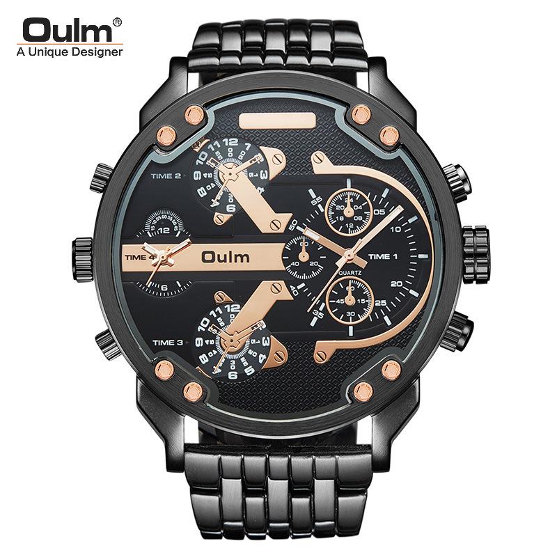 

Wristwatches Oulm Classic Casual Personality Men's Watch Large Dial Dual Time Zone Quartz, Slivery;brown