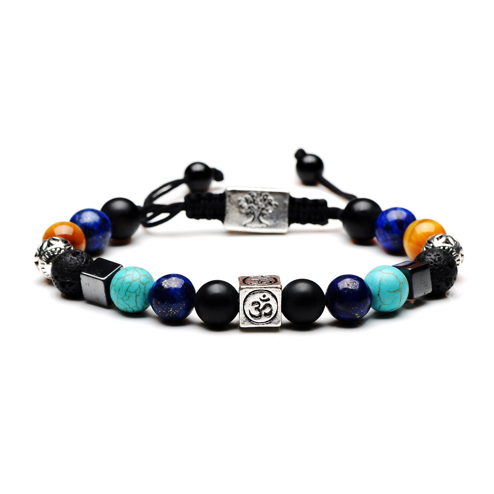 

Fashion Jewerly Natrual Stones Square Bracelet Mix and Match Blue Black Agate Volcanic Stone Woven Bracelets Adjustable for Unisex Kimter-A10X