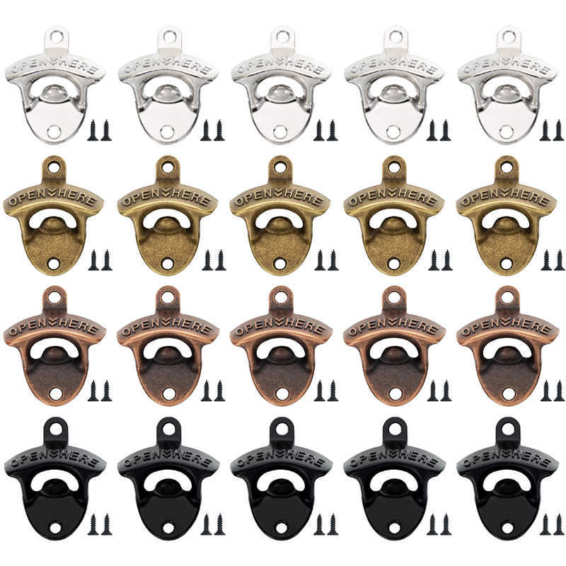 

20 Pack Open Here Bottle Opener Wall Mounted Vintage Retro Zinc Alloy Beer OpenersTools Four Colors Combinations Bar Accessories X0803