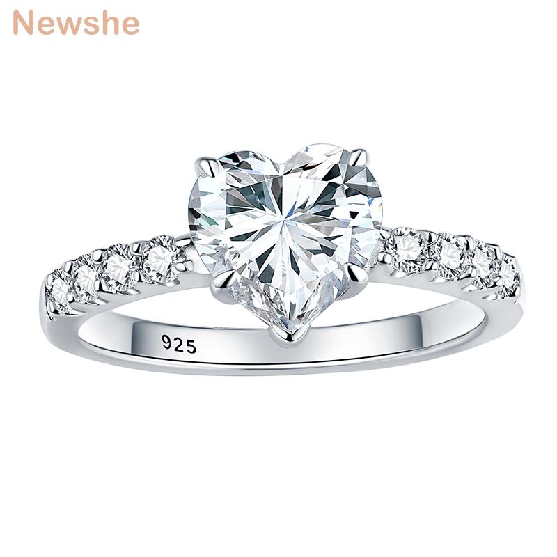 

Cluster Rings She 100% 925 Silver Engagement Ring For Women Brilliant Heart Shape Cubic Zircon Luxury Wedding Jewelry, Golden;silver