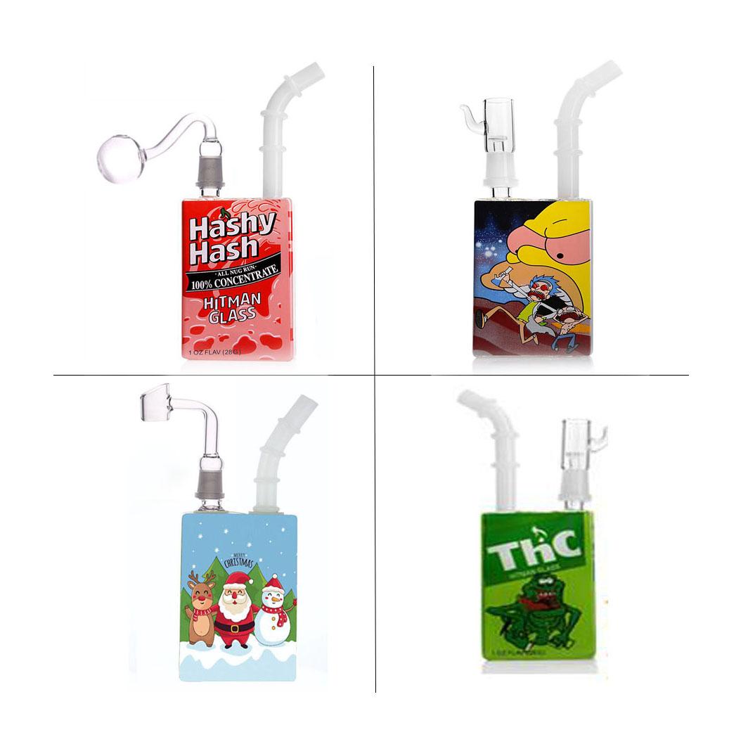 7.5inch Hitman Glass Bong Juice Box Rig Colorful dab Oil Rigs recycler Square Beaker water Bongs Smoking with 14mm banger nail and oil bowl-image-742267310