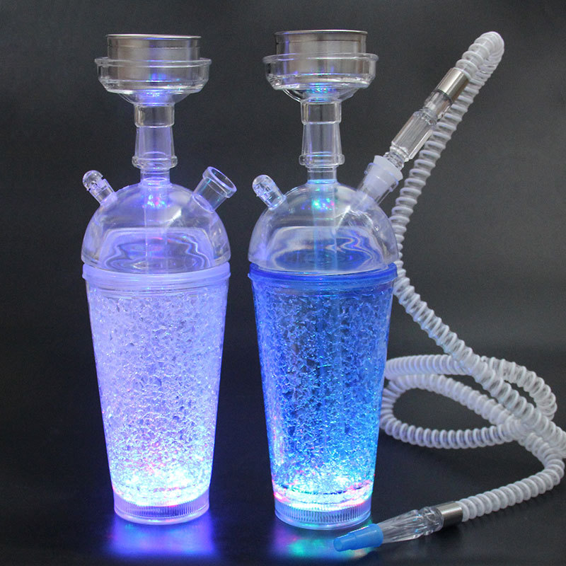 

Mixed Style LED Hookah Acrylic Bong Recycler Water Shisha Set Square Water Pipe Set Single Plastic Pipe Random Color