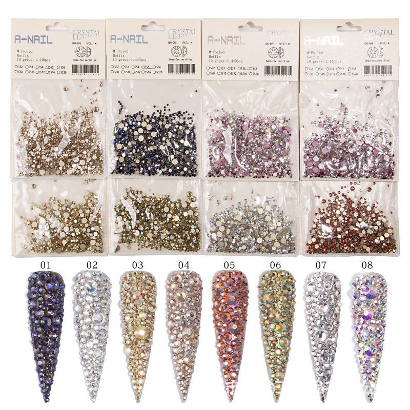 

Nail Art Decorations 1440pcs/pack Rhinestone SS2-SS20 Flat Bottom AB Flame Crystal For Stones Glass Diamond DIY Craft Manicure Gems