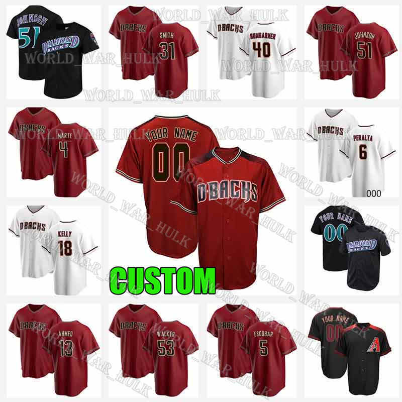 

20 Luis Gonzalez Jersey Madison Bumgarner Carson Kelly Caleb Smith Randy Johnson Ketel Marte Eduardo Escobar Custom Diamondbacks Men, Blue;black