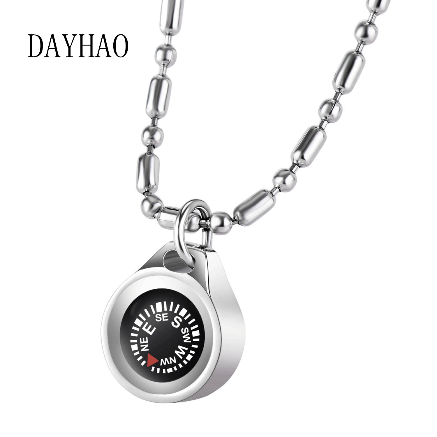 

Necklaces Stainless Steel Necklace Fashion Men's Accessories Compass Pendant Titanium Japanese and Korean Hip Hop Jewelry, Silver