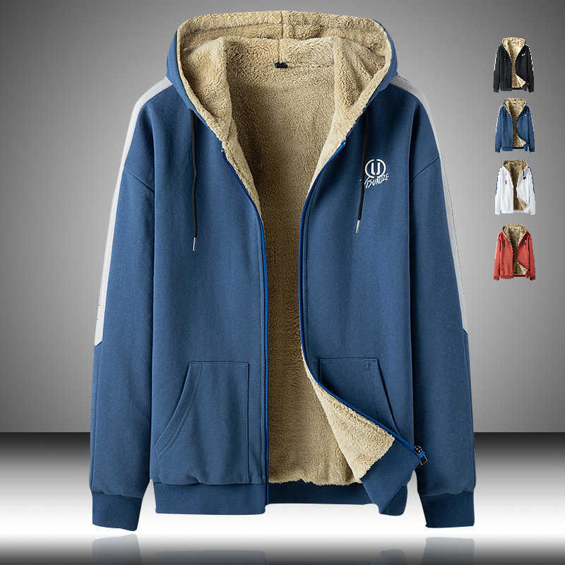 

Winter Fleece Hoodie Men Thicken Warm Hooded Cardigan Sweatshirt Men Casual Long Sleeve Embroidery Zipper Jacket Men Coats 210603, Hh6872black