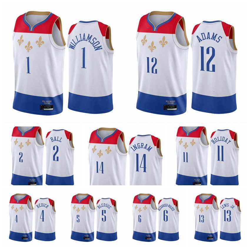 

New Orleans Pelicans Men Brandon Ingram Lonzo Ball Zion1 Williamson Steven Adams 2020-21 White City Basketball Jersey New Uniform, Black;red