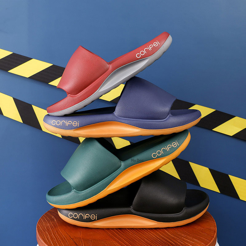 

New Summer Bathroom Slippers Fashion Color Contrast Slides Men Women Soft Flip Flops Beach Durable Non Slip EVA Design, Black green