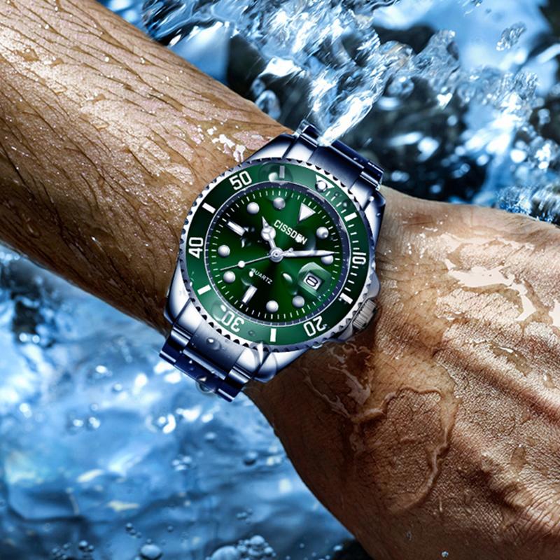 

Wristwatches CISSDEN 2021 Relogio Masculino 40MM Quartz Chronograph Sport Stainless Steel Clock Calendar Waterproof Luminous, Black