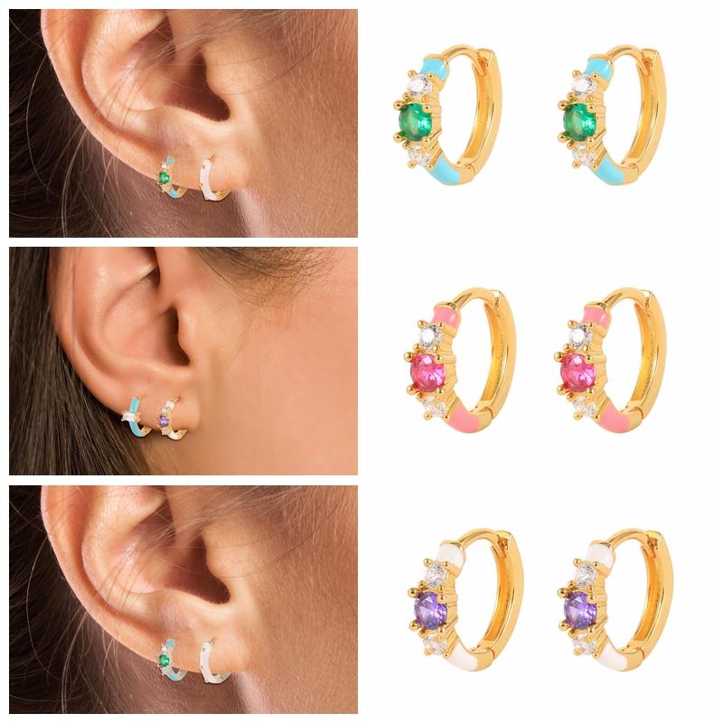 

Hoop & Huggie CANNER 925 Sterling Silver Earring With Red Green Purple Zircon Enamel Round Earrings For Women Girl Fine Jewelry Oorbellen