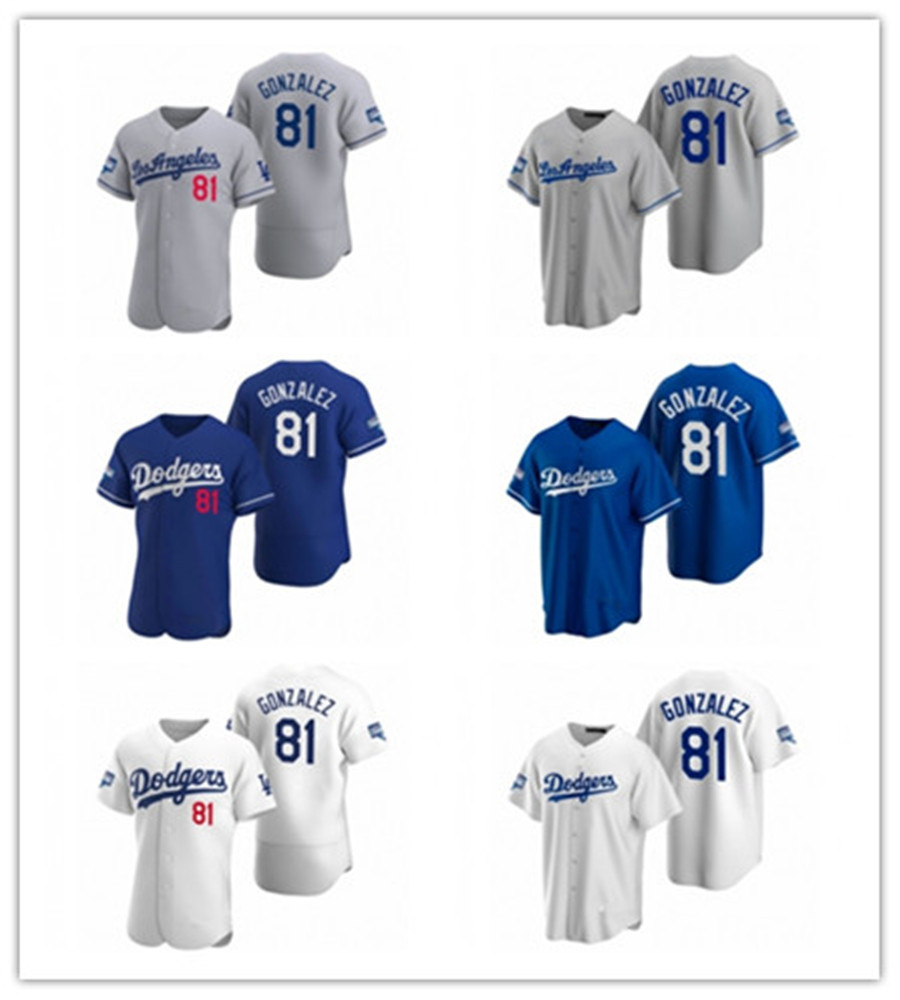 

2021 Dodger Men Women Youth 81 Victor Gonzalez Custom Baseball Jersey Blank Replica Alternate blue white gray, Blue;black