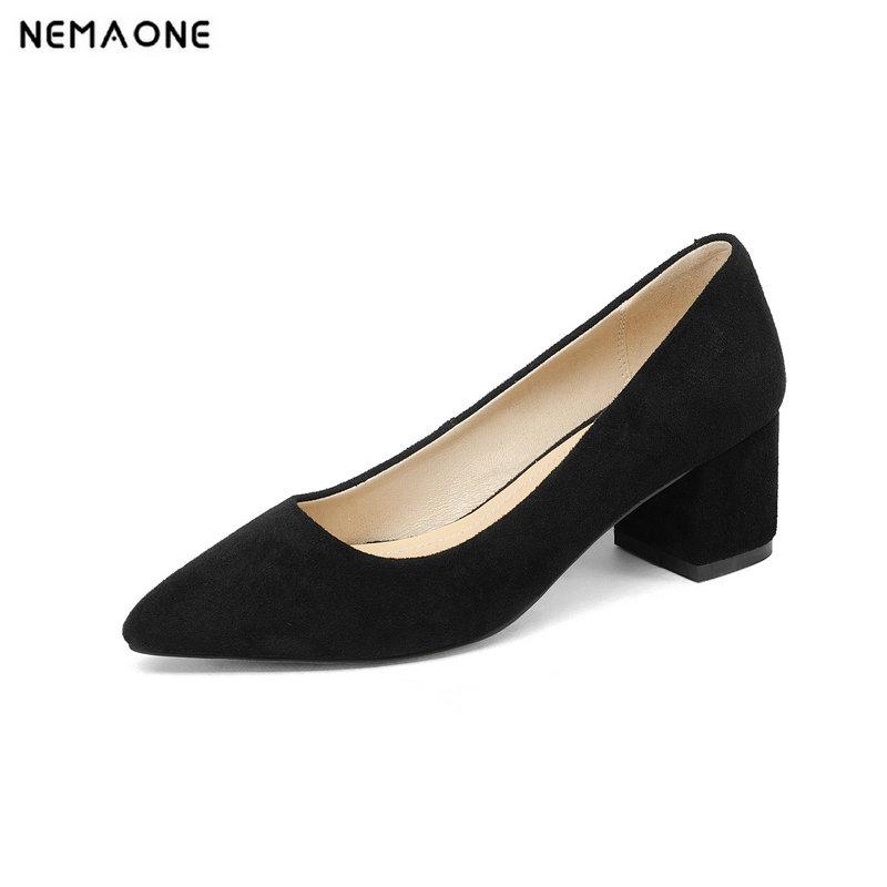 

Genuine Leather Women Pumps Fashion High Heels Pointed Toe Dress Shoes Woman Office Ladies, Black