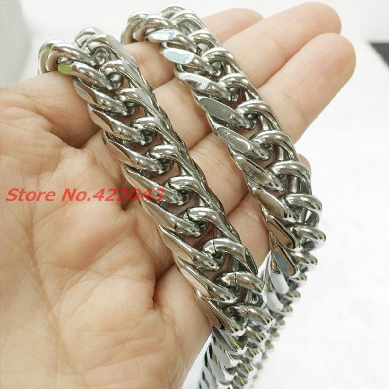 

7-40" Fashion Mens Chain Boys 14MM Heavy Cool Cuban Link Silver Color 316L Stainless Steel Necklace Chains, Top Quality Chains