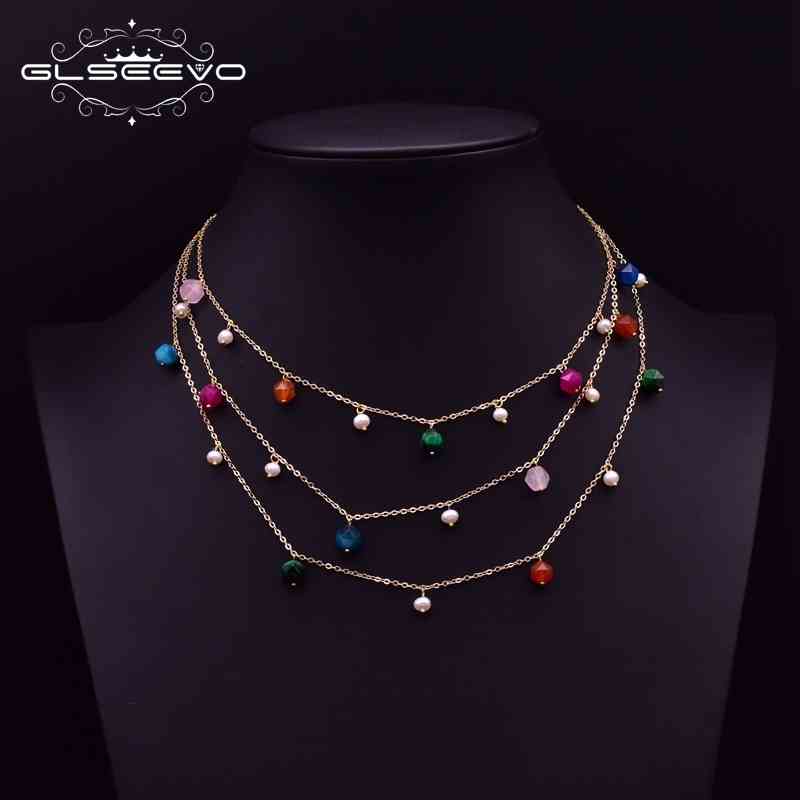 

GLSEEVO Fresh Water Pearl Natural Stone Multi Layer Cute Necklace For Girls Friendship Gifts Colorful Handmade Jewellery GN0218