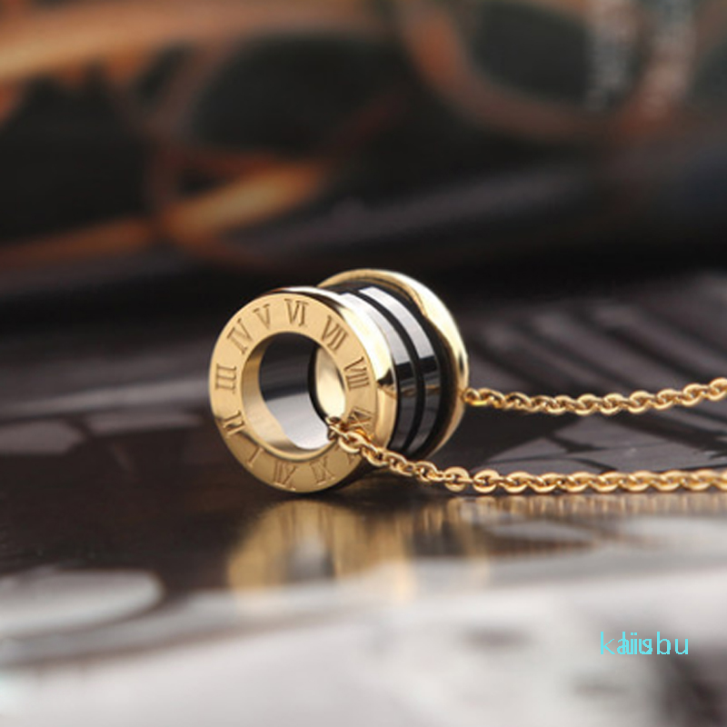 

2021 women luxury designer jewelry roman numeral ceramic pendant necklaces rosegold color stainless steel mens necklace gold chain box
