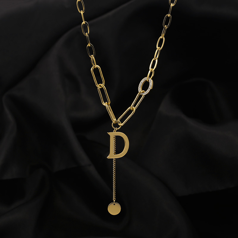 

D letters titanium steel necklaces hip-hop, Silver