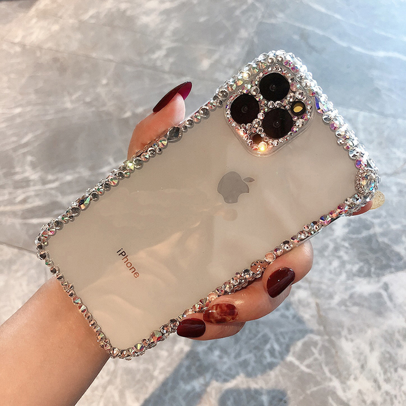 

Luxury fashion Bling Rhinestone Gem diamond Soft phone case for apple iphone 11 Pro Max 12 MiNi Glitter Camera protection cover shell, White
