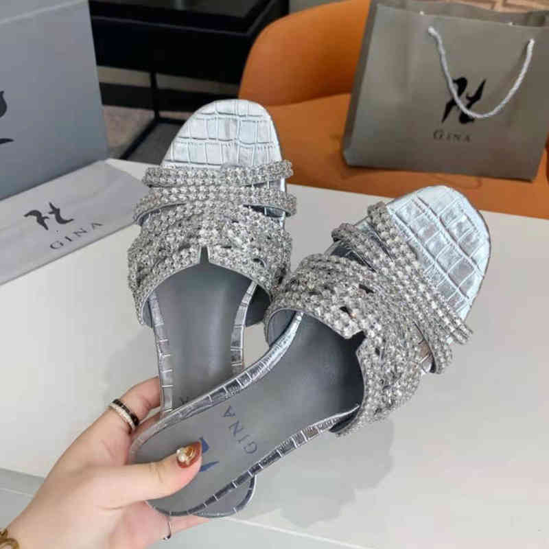 

Sandals Vallu high quality genuine leather round toe flat diamond sandals 34-42 slippers GHC1, 1# shoe box
