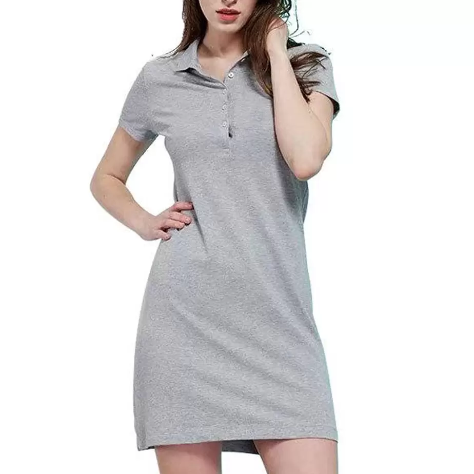 

Casual Plain Dyed Summer Short Sleeves Women Polo Shirt Dress with Zipper, Multi