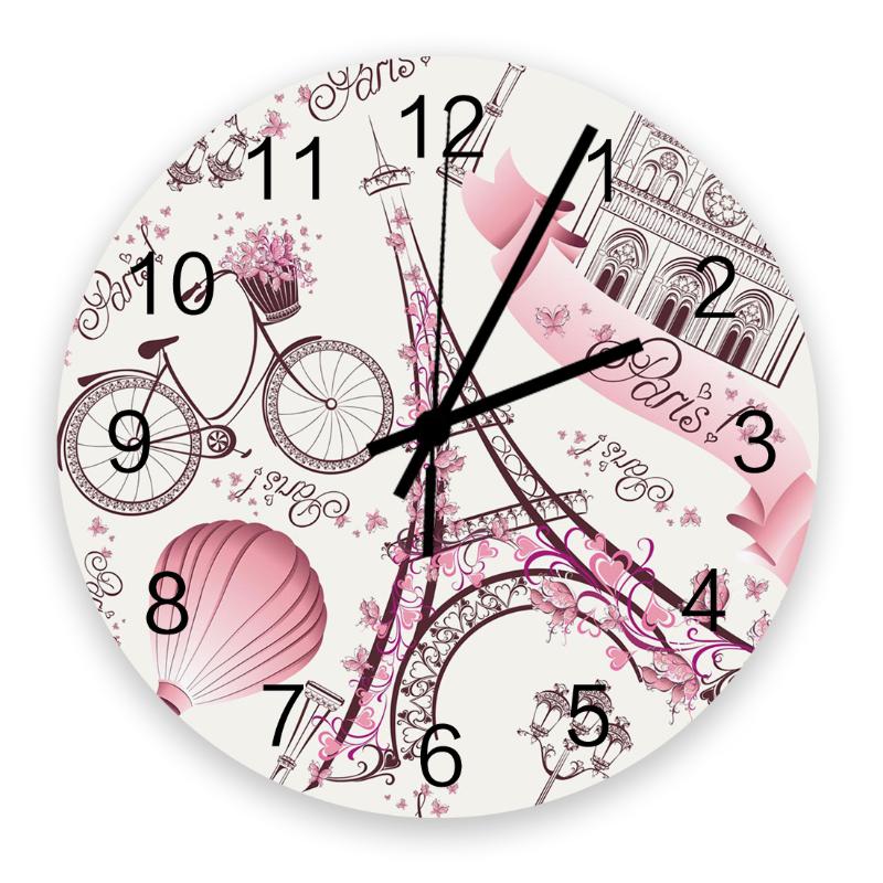 

Wall Clocks 30cm Clock Paris Eiffel Tower Bicycle Flowers Home Quiet Silent Simple Mute Decorative Living Room Watch