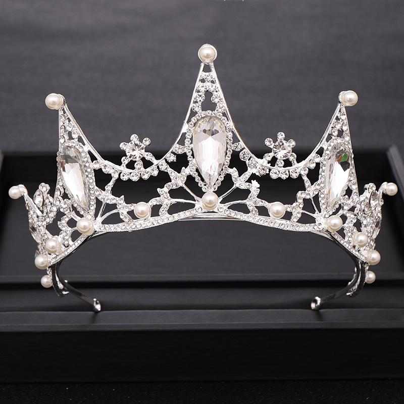 

Hair Clips & Barrettes Trendy Rhinestone Baroque Crystal Crown Pearl Silver Color Wedding Tiara Bridal Headpiece Head Jewelry Accessories, Golden;silver