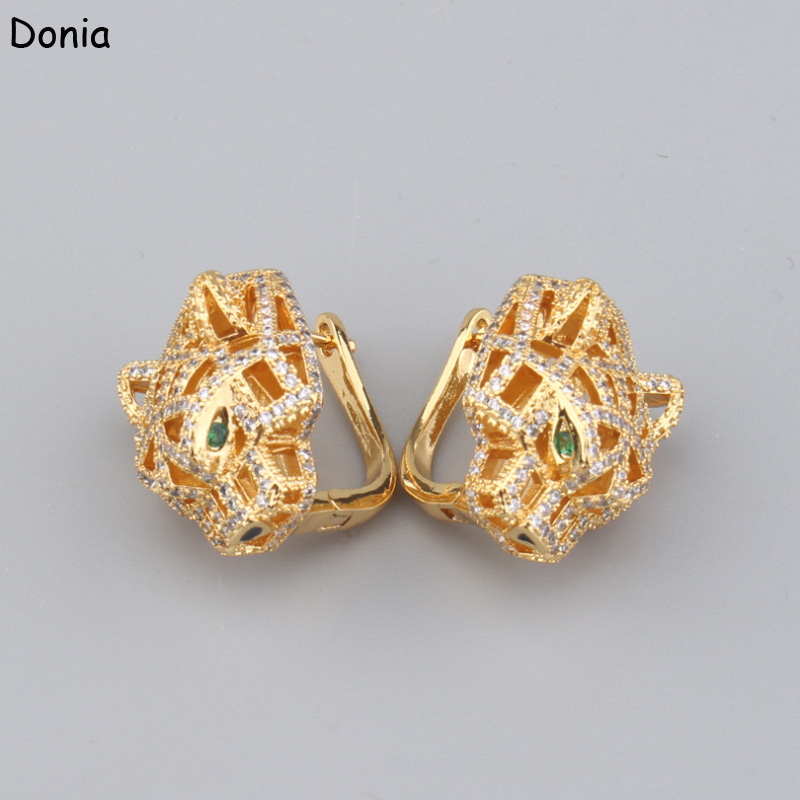 

Donia jewelry luxury stud European and American fashion leopard titanium steel micro-inlaid zircon three-color creative designer earrings