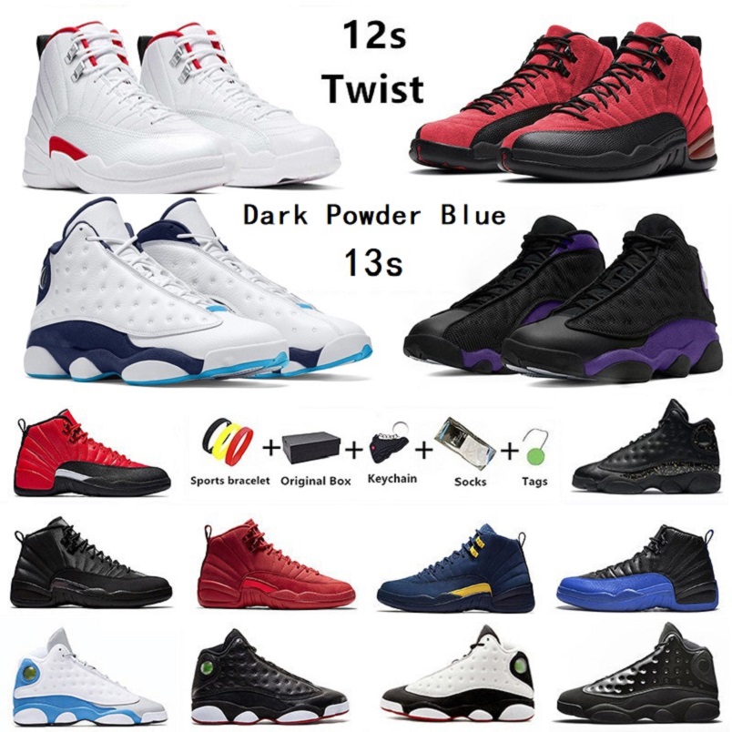 

With Box Dark Powder Blue Jumpman 13 Twist 12s mens basketball shoes Court Purple 13s University Gold Reverse Flu Game men Cap Gown bred trainers sports sneakers, Color#49