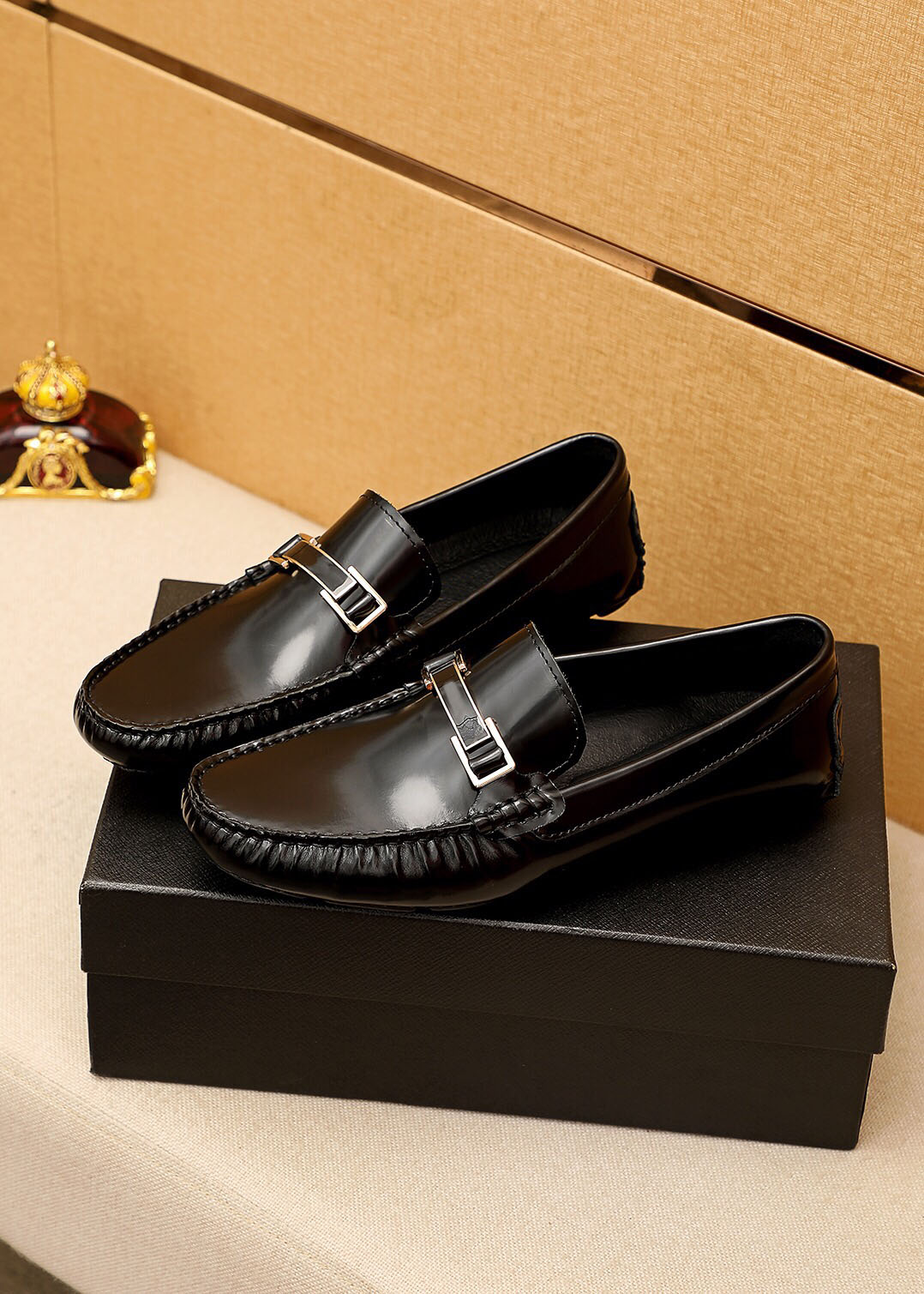

New Arrivals Men Brand Business Party Wedding Dress Shoes Men Formal Slip On Genuine Leather Flats Fashion Casual Loafers Size 38-47, Black 1