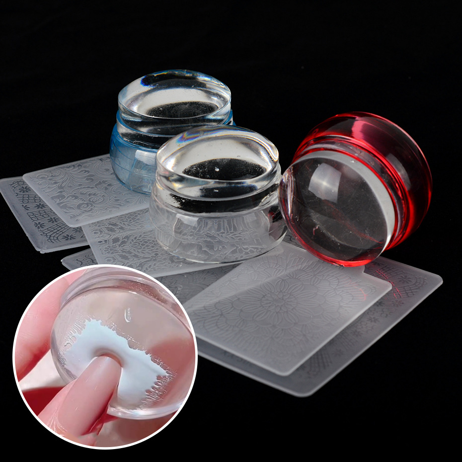

4CM Head Nail Stamper Templates Easy-French Nails With Plastic Scraper Fingernail UV Polish Stamp Print Manicure Transparent Stamping Kit, White